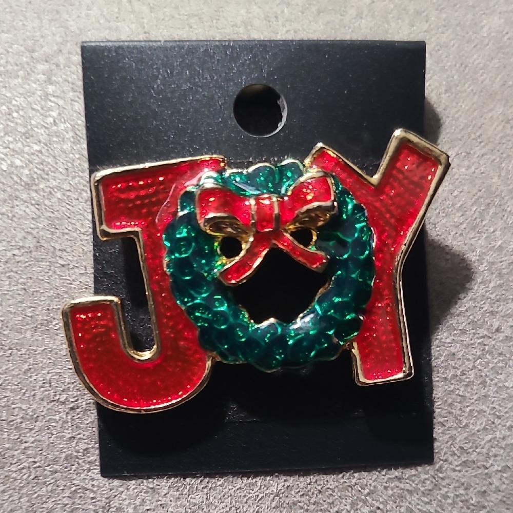 Festive JOY Red Green WREATH BOW Brooch